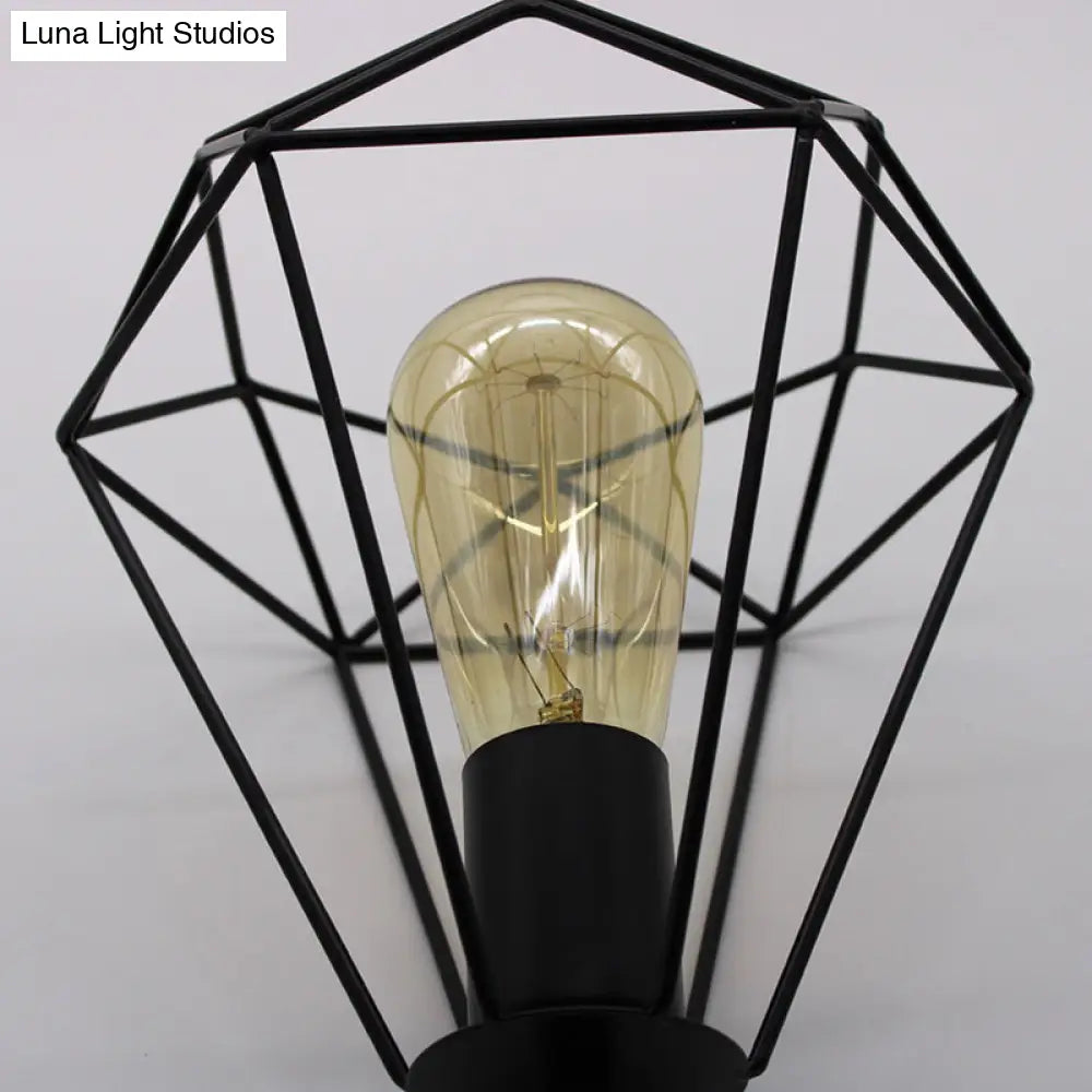 Industrial Metal Diamond Cage Pendant Light - Set Of 3 Multi Hanging Lights For Restaurants