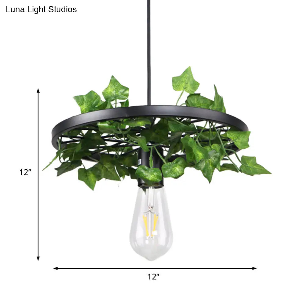 Industrial Metal Plant Led Pendant Lamp - Green 1 Head Ceiling Light For Restaurants