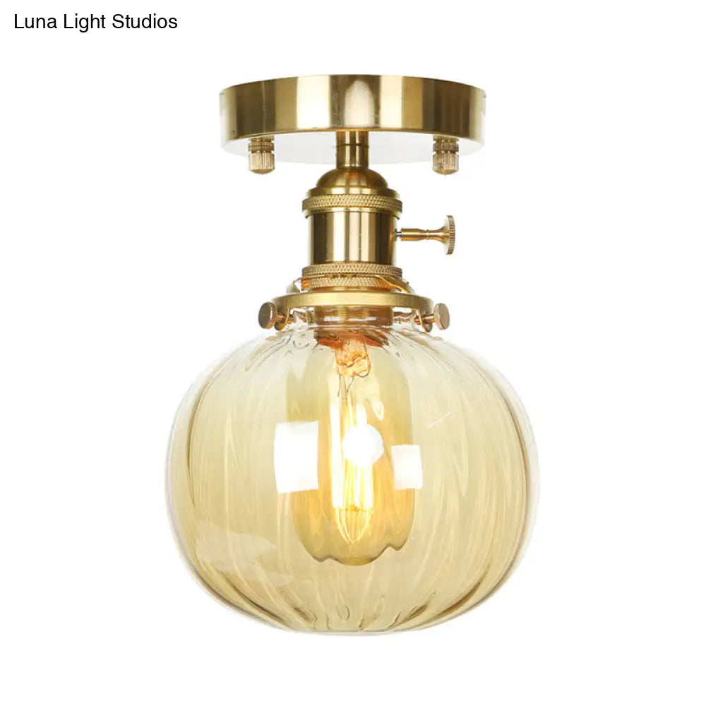 Industrial Orb Shade Ceiling Light With Water Glass - Semi Flush For Living Room