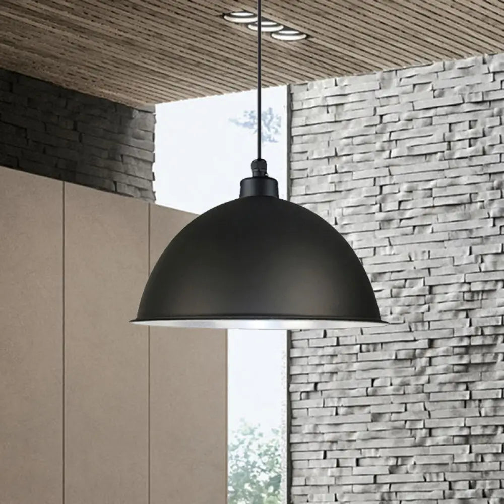 Industrial Style Domed Aluminum Ceiling Fixture - 12.5’/14’ Corded Hanging Lamp In Black/Red