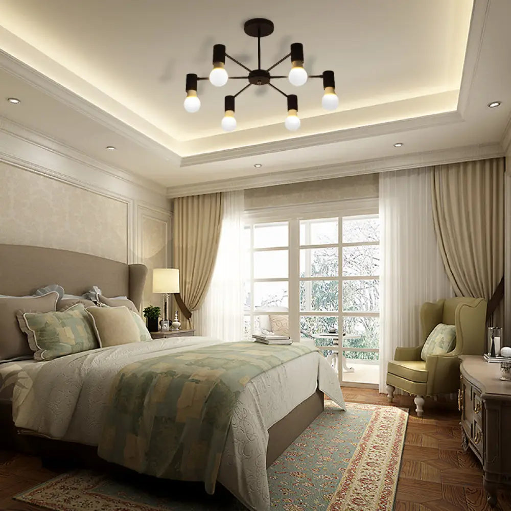 Industrial Style Semi Flush Ceiling Light With Open Bulb Available In Black/White - 3 Or 5 Heads 6
