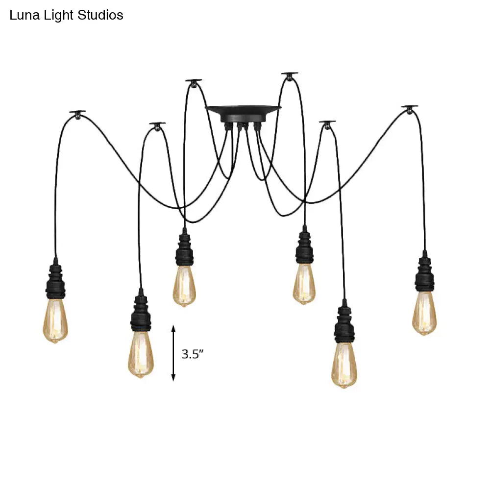 Industrial Swag Hanging Lamp With Exposed Bulb - Black Metal Pendant Light (2/3 Heads)