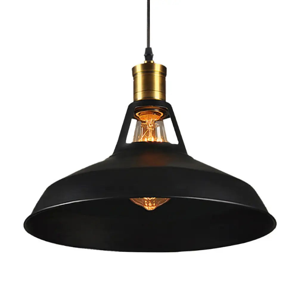 Iron Hanging Pendant Light Fixture For Restaurants - Single Ceiling Pot Cover Lamp Black / 12