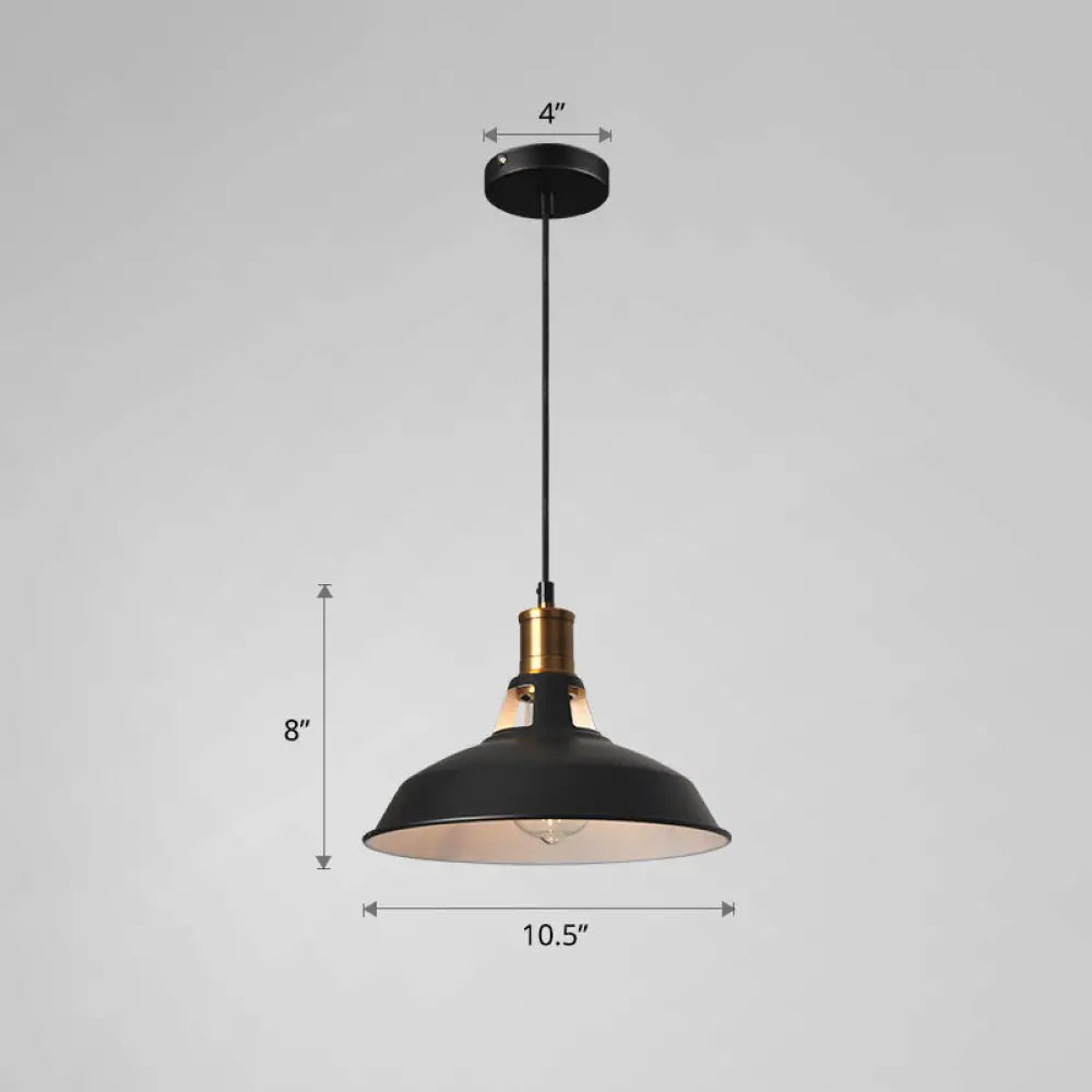 Iron Hanging Pendant Light Fixture For Restaurants - Single Ceiling Pot Cover Lamp Black Outer &