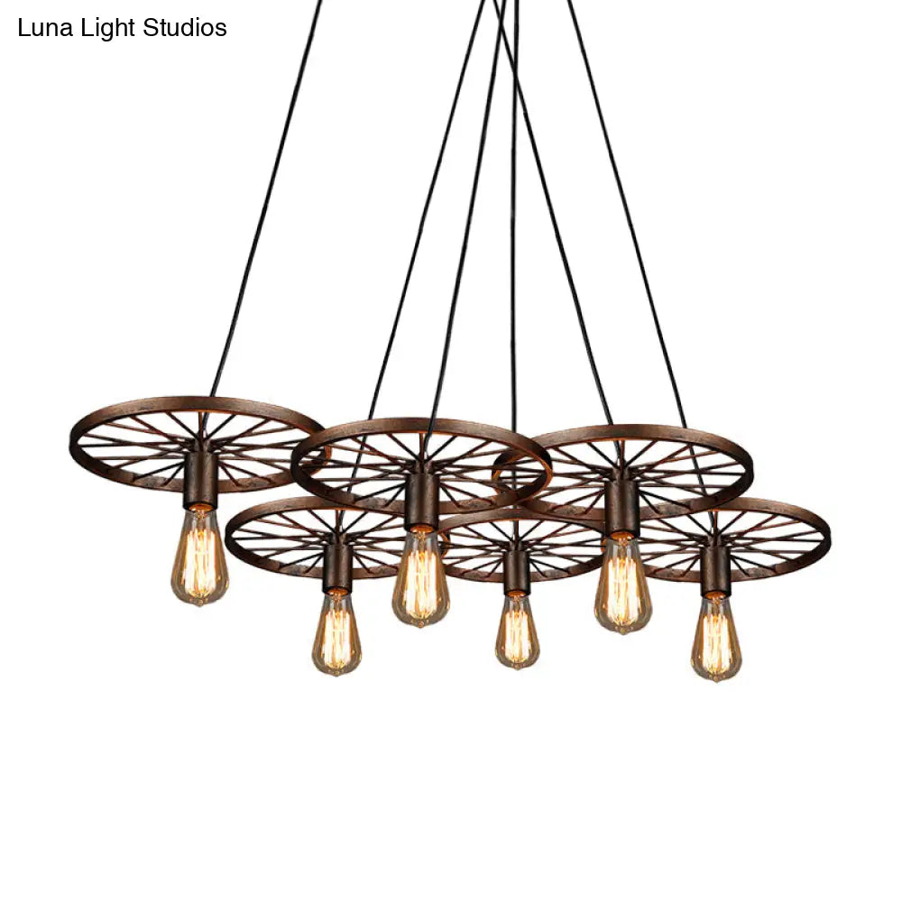 Iron Rustic Chandelier With 3/6 Hanging Lamps For Dining Room Suspension