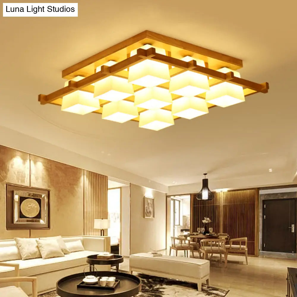 Japanese Style Cream Glass Geometrical Flush Mount Lighting Fixture