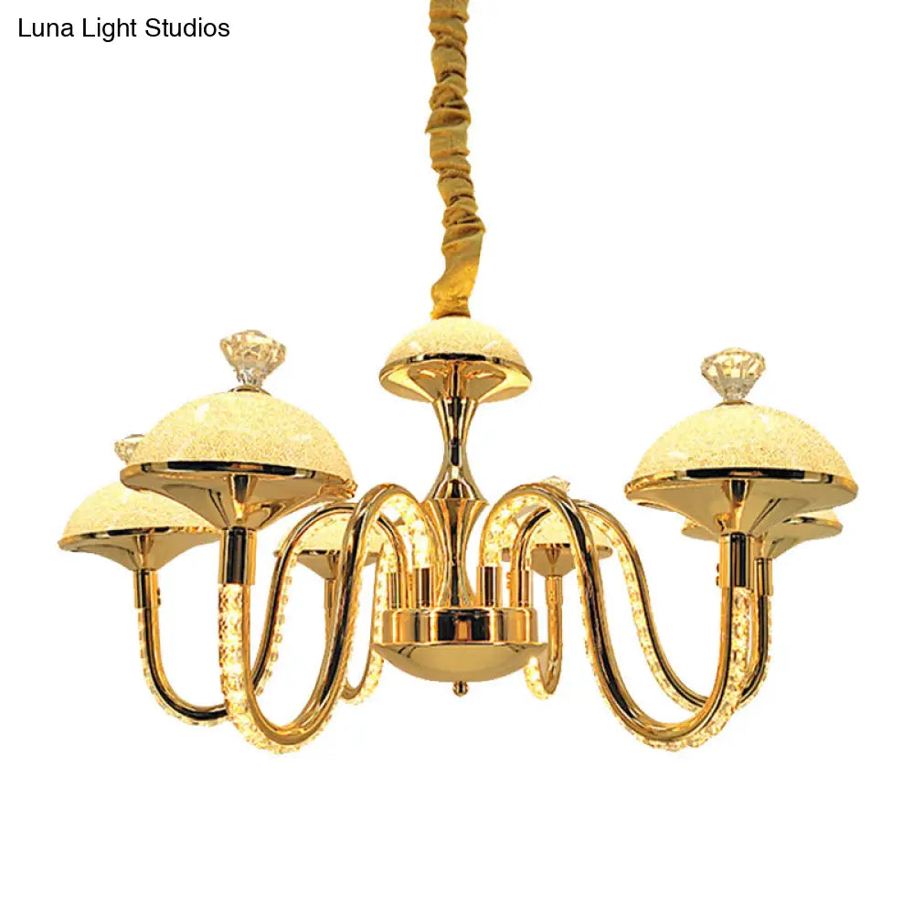 K9 Crystal Pendant Chandelier With Led Gold Hanging Light - Modernism Bowl Shape & Frosted Glass