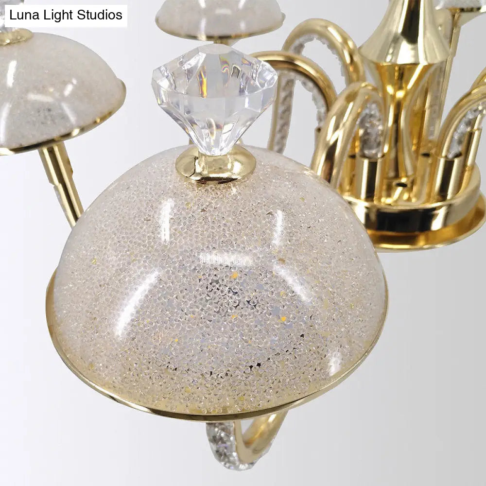 K9 Crystal Pendant Chandelier With Led Gold Hanging Light - Modernism Bowl Shape & Frosted Glass