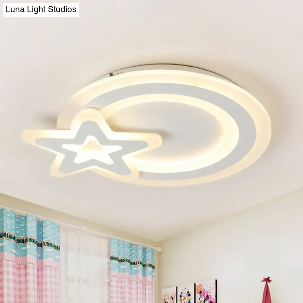 Kids Acrylic Shaded Flush Mount Lighting: White Led Fixture For Bedroom / 2 Color Starfish