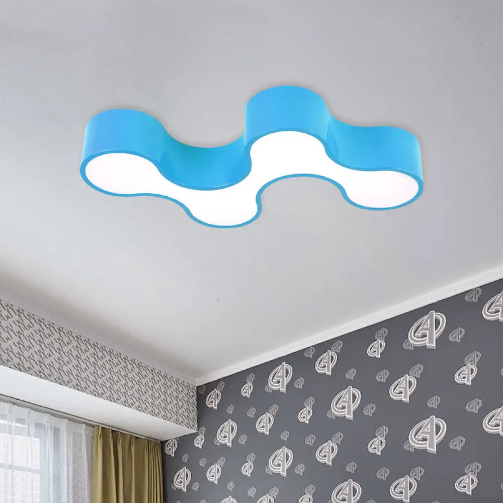Kid’s Bedroom Acrylic Geometric Cartoon Led Flushmount Light In Green/Yellow/Blue Blue