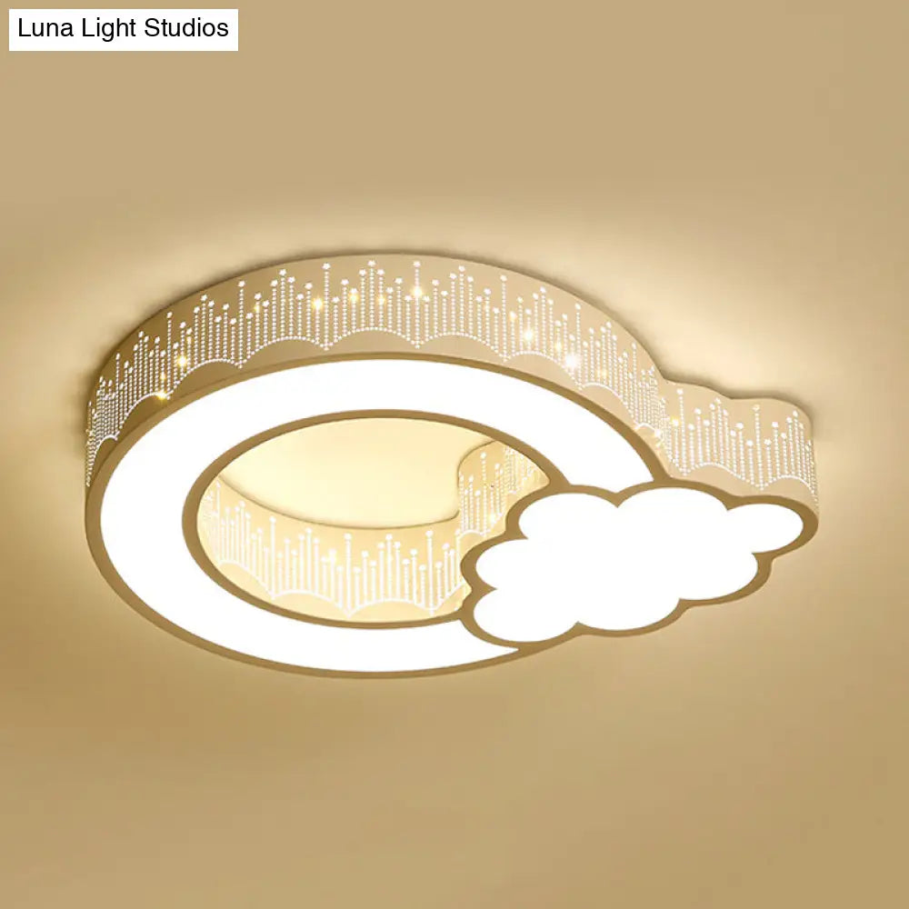 Kids' Bedroom Ceiling Light with Etched Metal Acrylic Design and White LED Lamp - Luna Light Studios