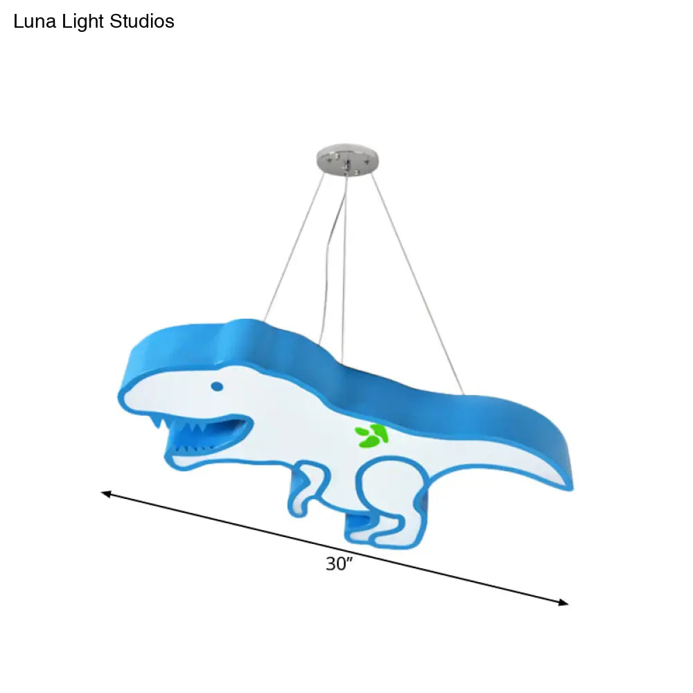 Kids Cartoon Pterosaur/Tyrannosaurus Led Chandelier - Acrylic Pink/Blue Hanging Light Fixture