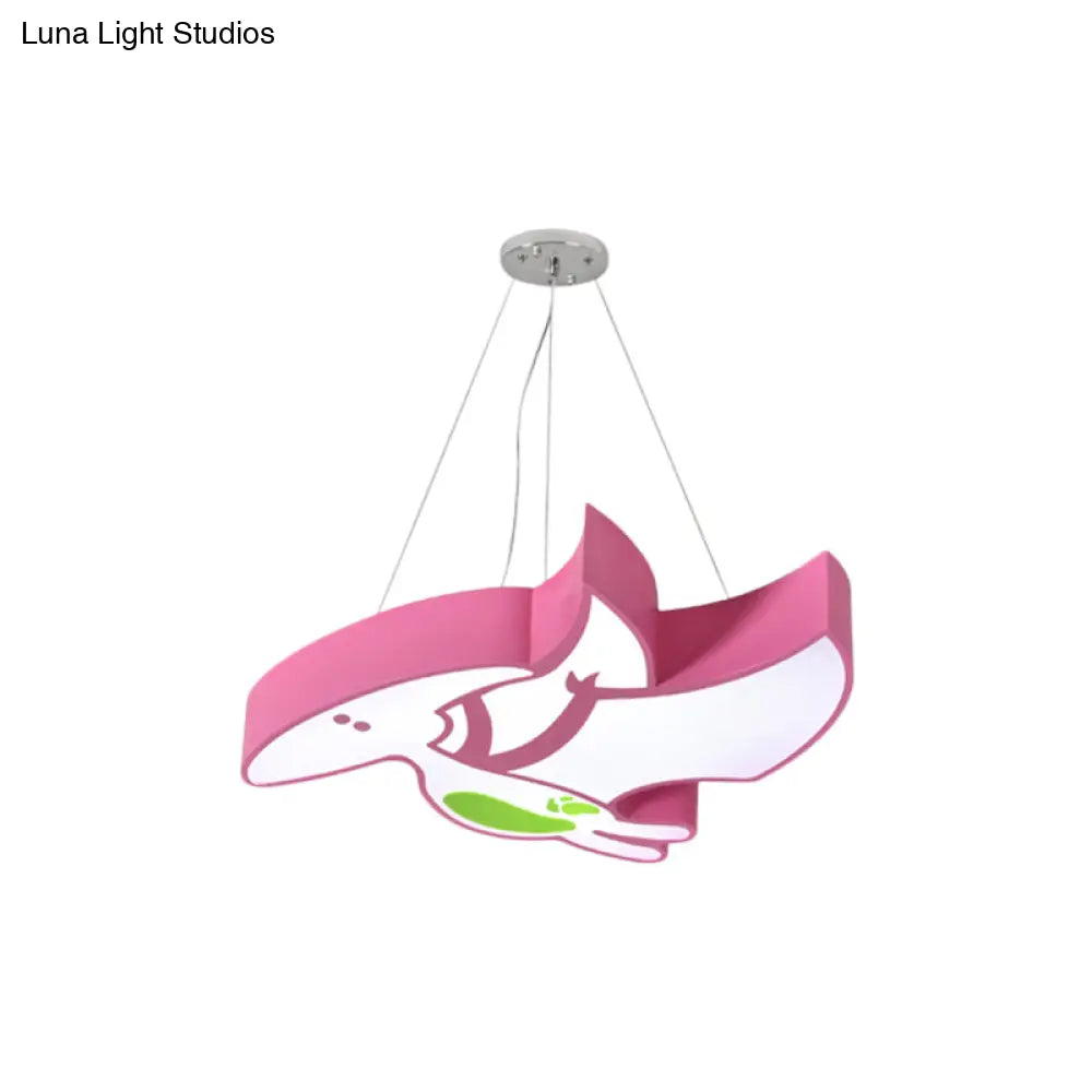 Kids Cartoon Pterosaur/Tyrannosaurus Led Chandelier - Acrylic Pink/Blue Hanging Light Fixture