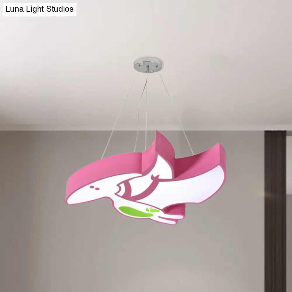Kids Cartoon Pterosaur/Tyrannosaurus Led Chandelier - Acrylic Pink/Blue Hanging Light Fixture