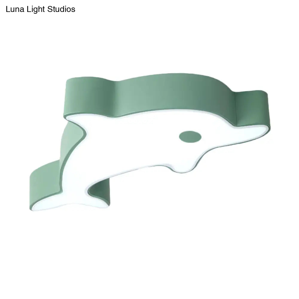 Led Bedroom Ceiling Flush Mount Dolphin Acrylic Shade Light In Cartoon Grey/Blue/Green Finish