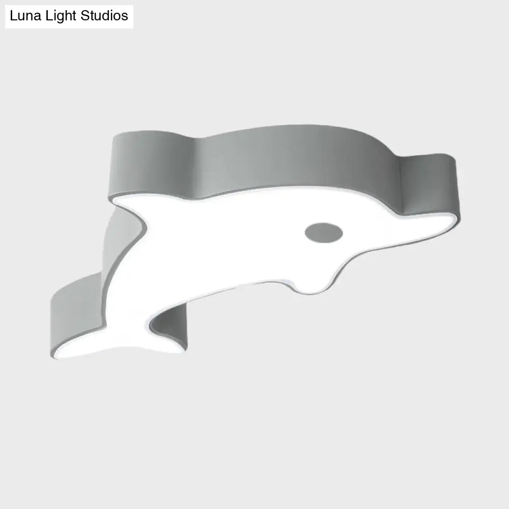 Led Bedroom Ceiling Flush Mount Dolphin Acrylic Shade Light In Cartoon Grey/Blue/Green Finish
