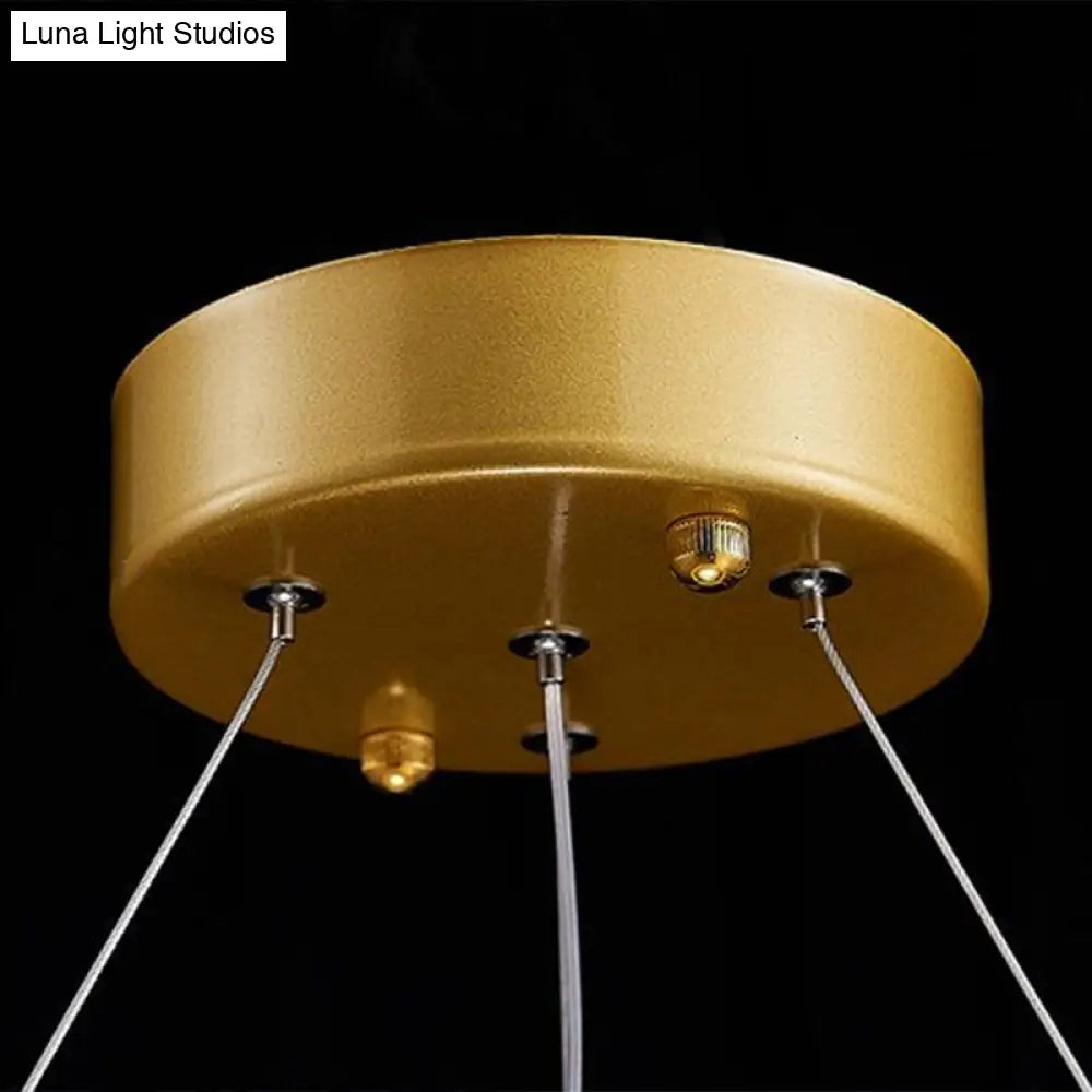 Led Circle Chandelier With Crystal Beads - Elegant Living Room Pendant Light