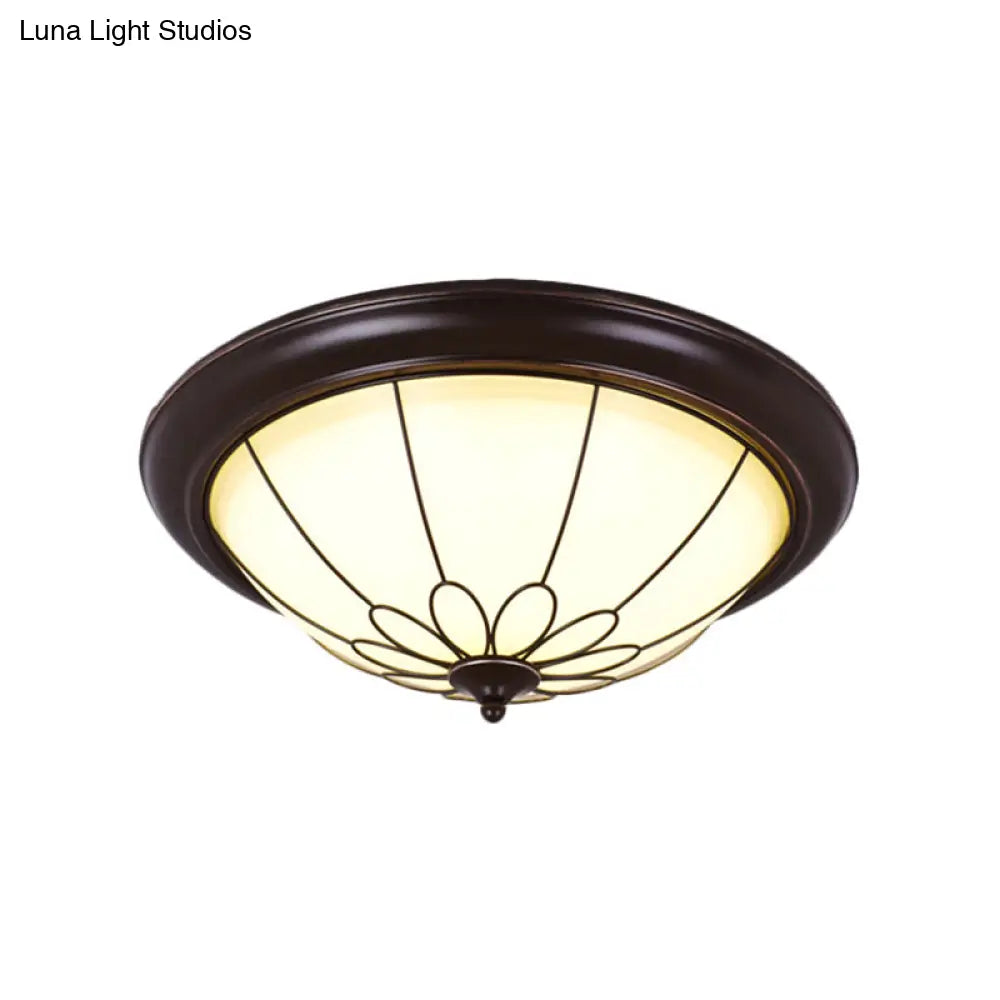 Led Corridor Ceiling Flush Light Fixture - Classic Brown Bowl Frosted Glass Shade In Warm/White