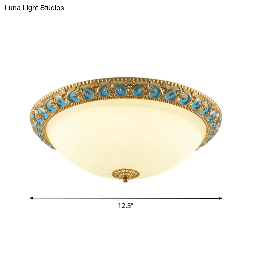 Led Flush Mount Light With Domed Shade In Cream Glass And Gold Finish - 12.5’/15’/19’ Sizes