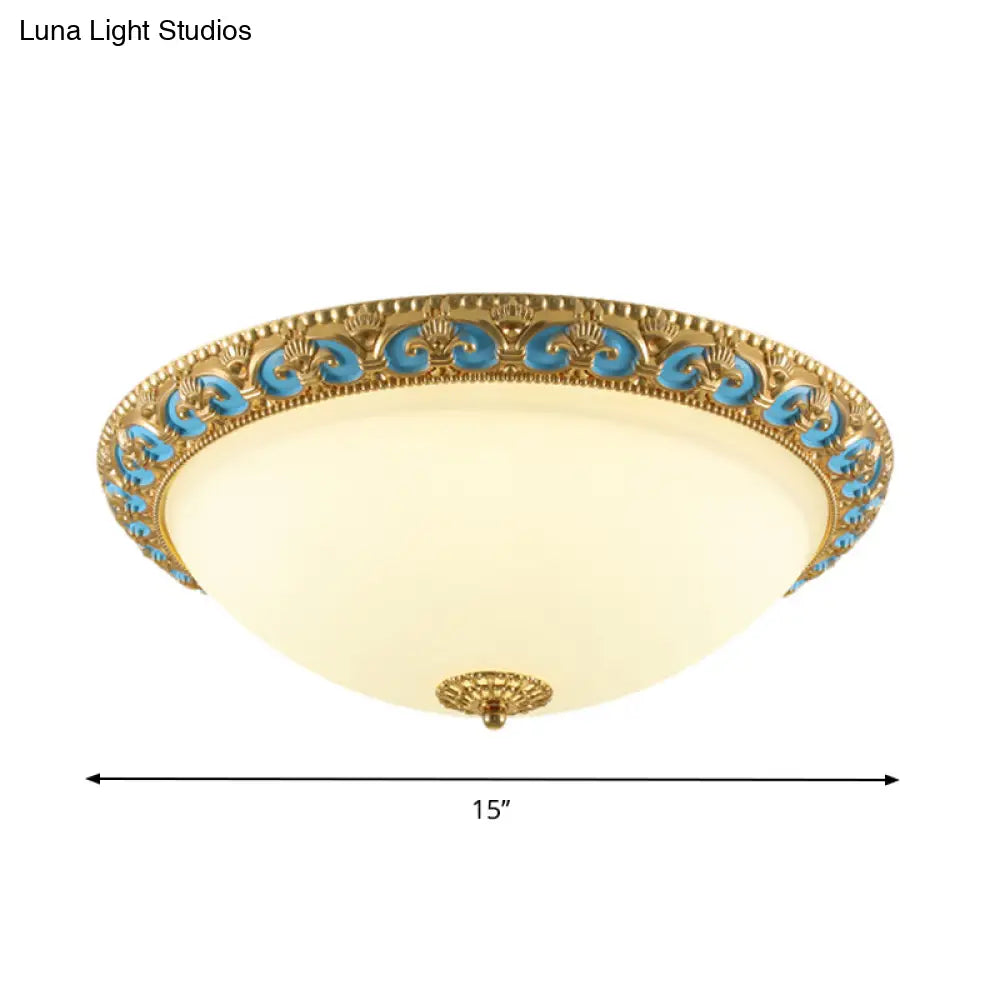 Led Flush Mount Light With Domed Shade In Cream Glass And Gold Finish - 12.5’/15’/19’ Sizes
