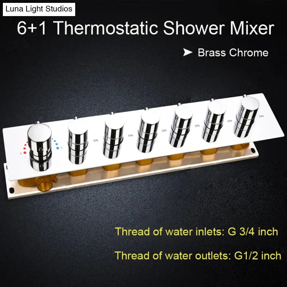 LED Shower Ceiling Large Rainfall Bathroom Thermostatic Faucets Set Waterfall Mist Bubble Showerhead 6 Functions System