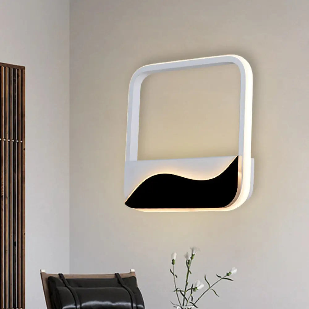 Led Wall Mount Sconce With Minimalist Square Frame In White/Black Acrylic Shade Warm/White Light