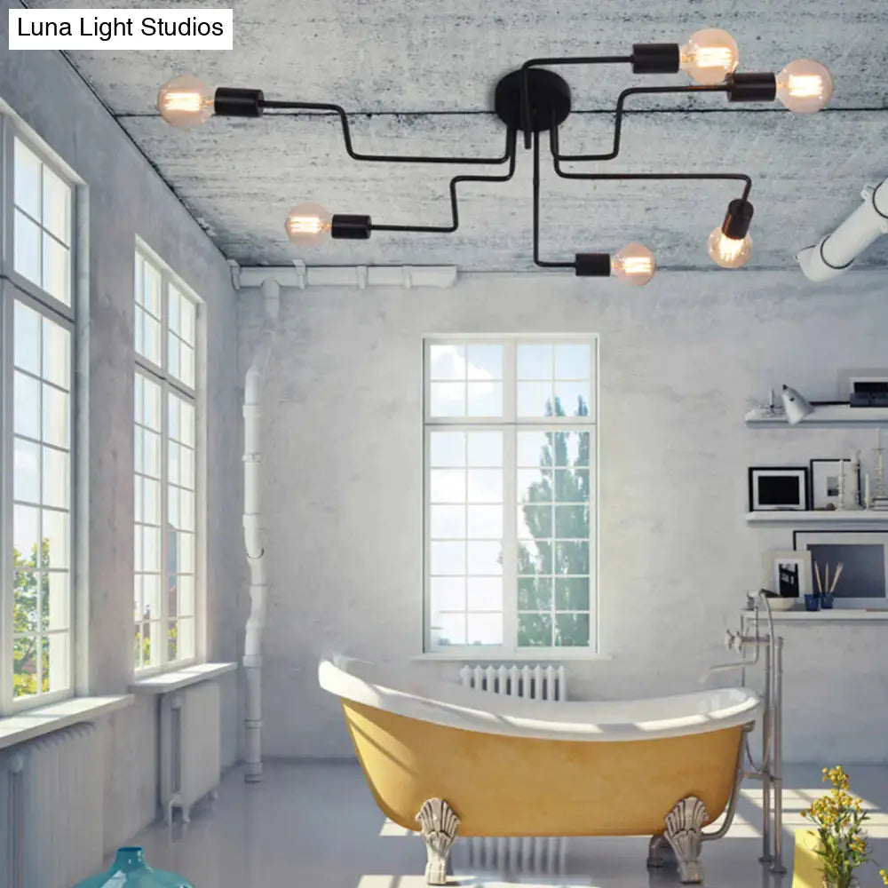 Loft Nordic Pipe Wrought Iron Ceiling Light 4/6/8 Heads Lamp