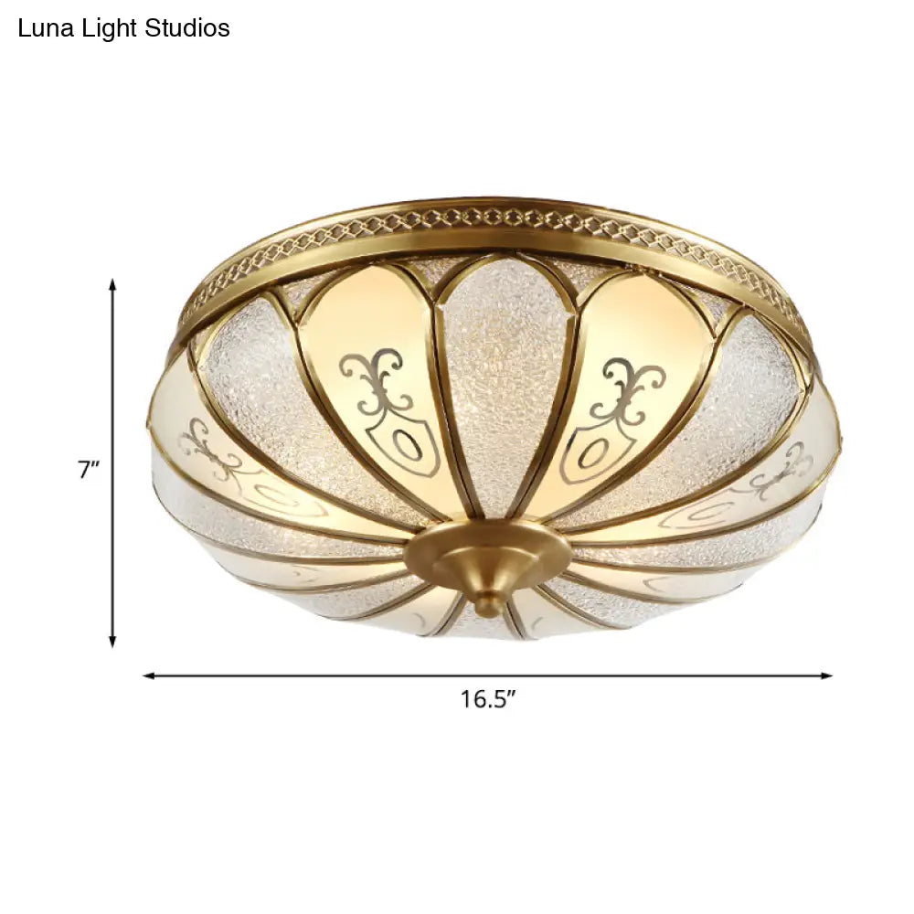Lotus Frosted Glass Flush Mount Ceiling Light Fixture - Colonial Design Gold Finish 3/4/5 Heads
