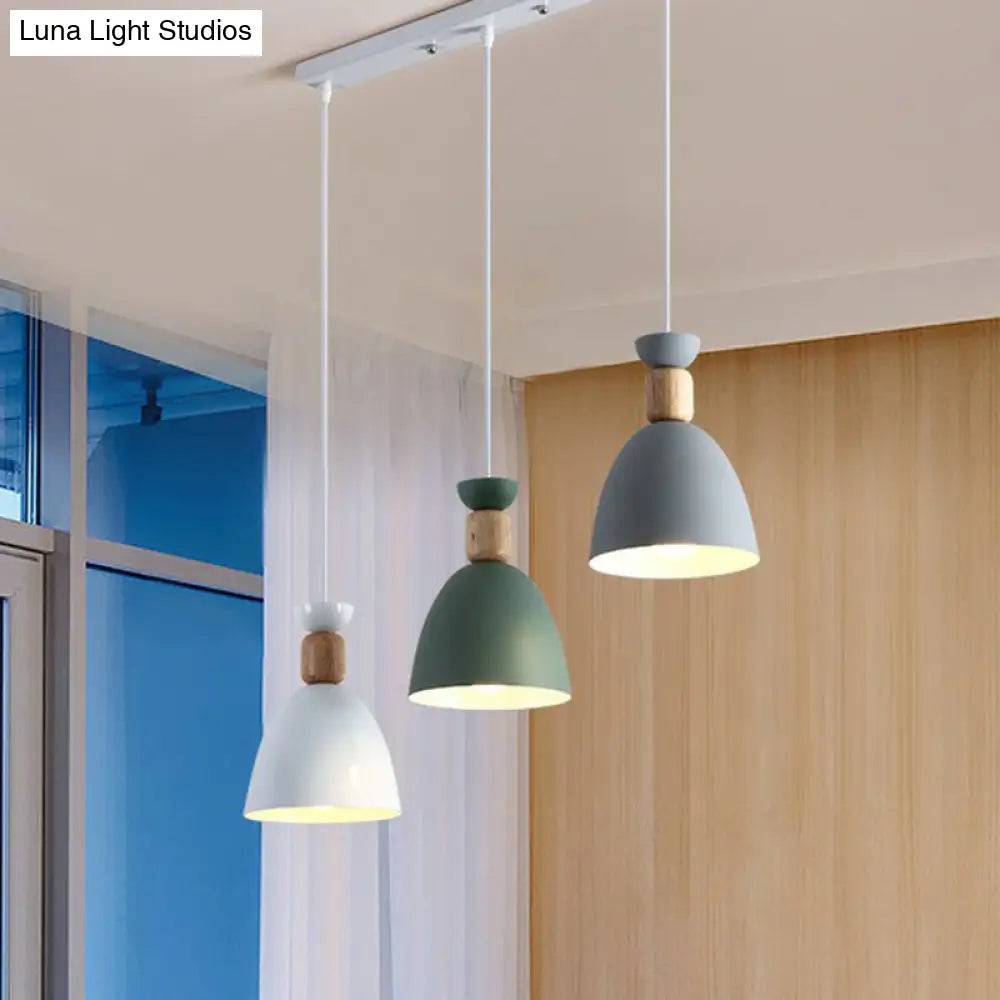 Macaron 3-Head Metallic Multi Ceiling Light: Inverted Cup Design White Suspension Lighting