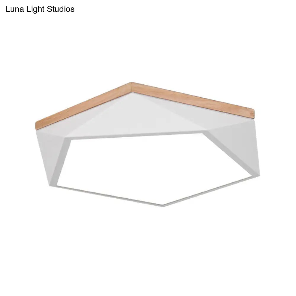 Macaron Led Ceiling Lamp In White/Grey/Green With Wood Canopy