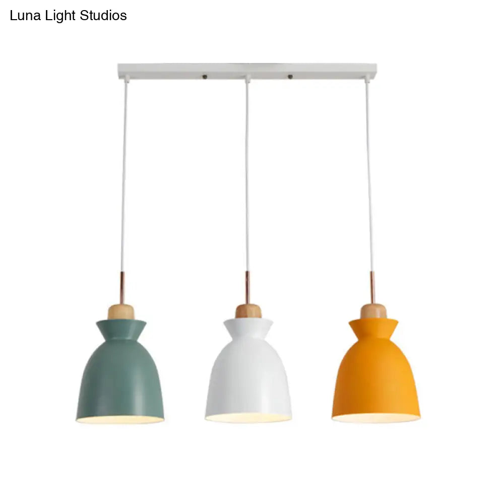 Macaron Metal Pendant Light With 3 Lights For Dining Room Ceiling In White