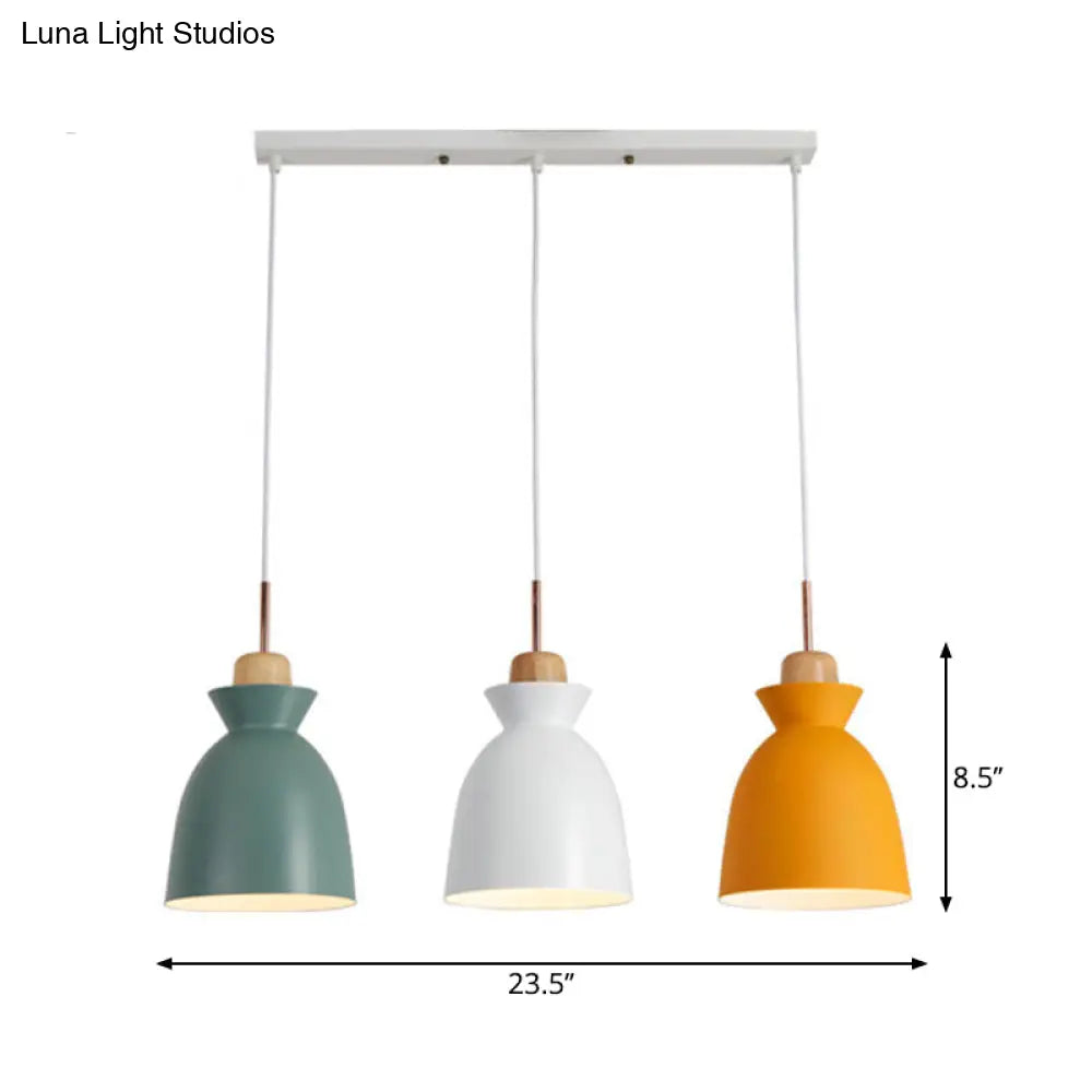 Macaron Metal Pendant Light With 3 Lights For Dining Room Ceiling In White