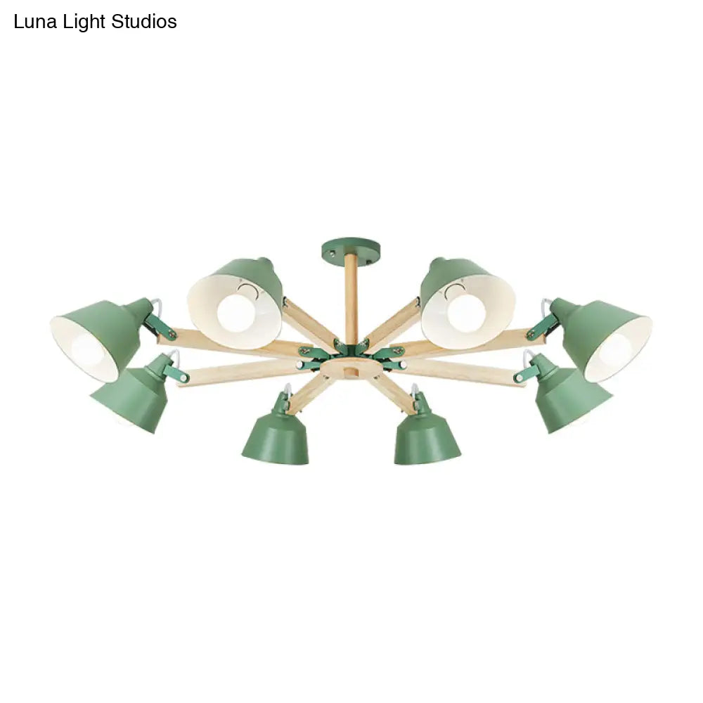 Macaron Multi-Head Metal Bucket Chandelier: Playful Hanging Light For Kindergarten