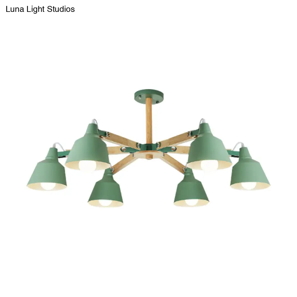 Macaron Multi-Head Metal Bucket Chandelier: Playful Hanging Light For Kindergarten