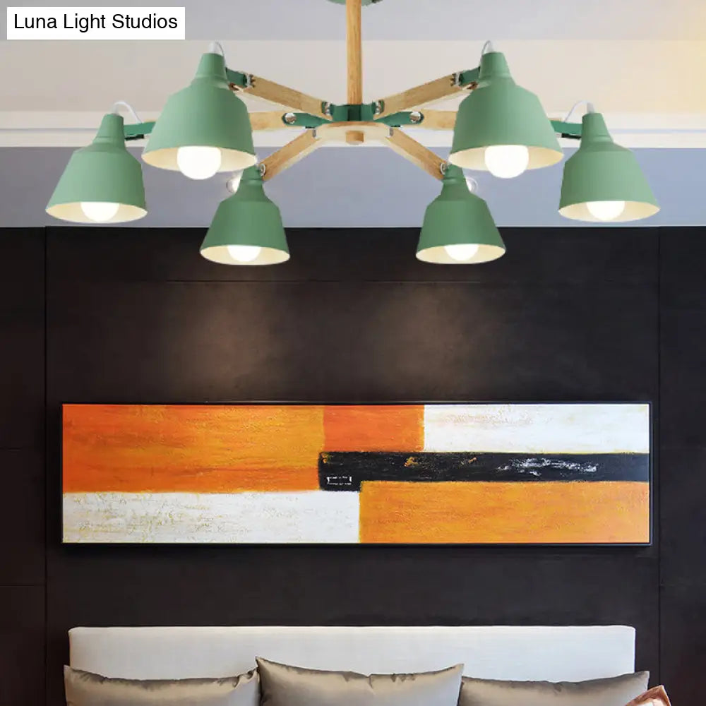 Macaron Multi-Head Metal Bucket Chandelier: Playful Hanging Light For Kindergarten