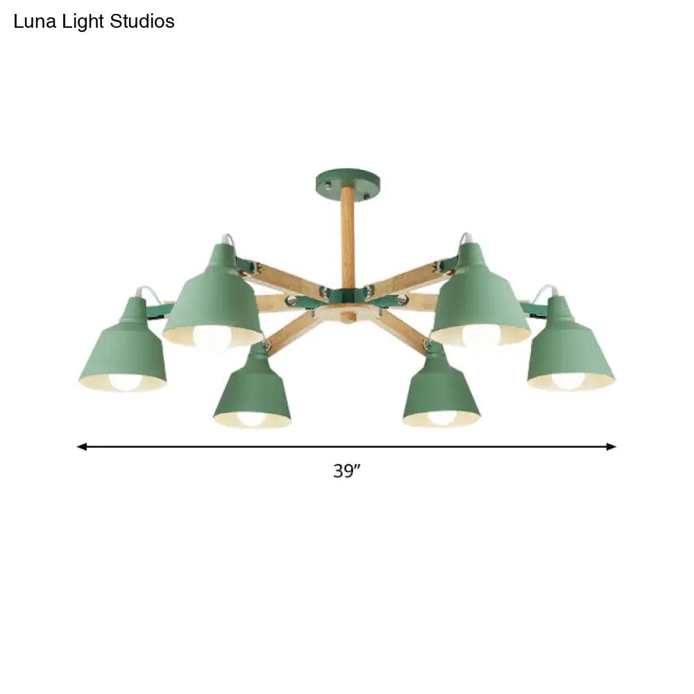 Macaron Multi-Head Metal Bucket Chandelier: Playful Hanging Light For Kindergarten