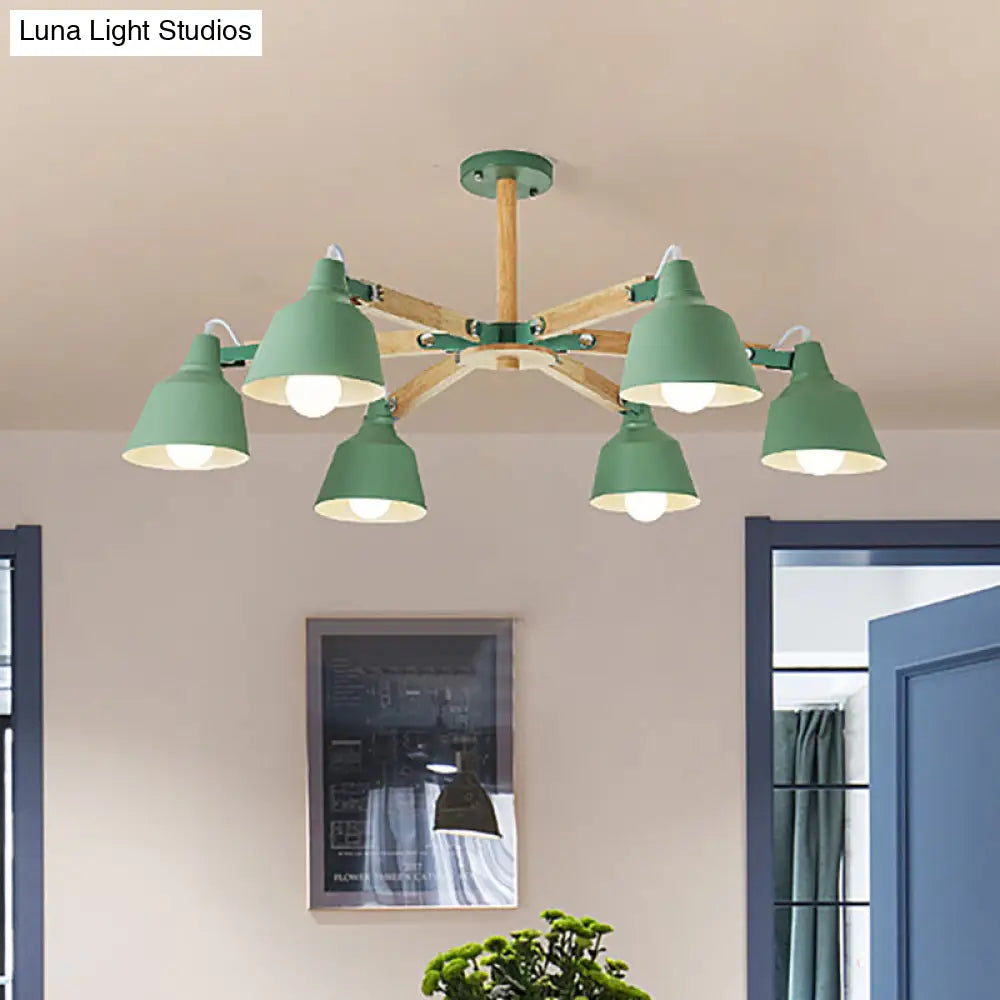 Macaron Multi-Head Metal Bucket Chandelier: Playful Hanging Light For Kindergarten