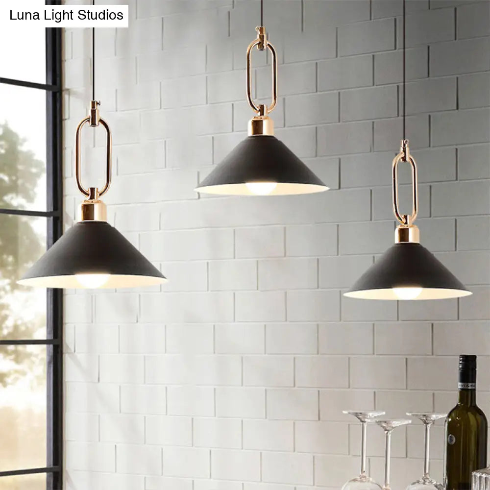 Macaron Single-Bulb Pendant Light With Conical Metal Shade And Oval Ring For Ceiling