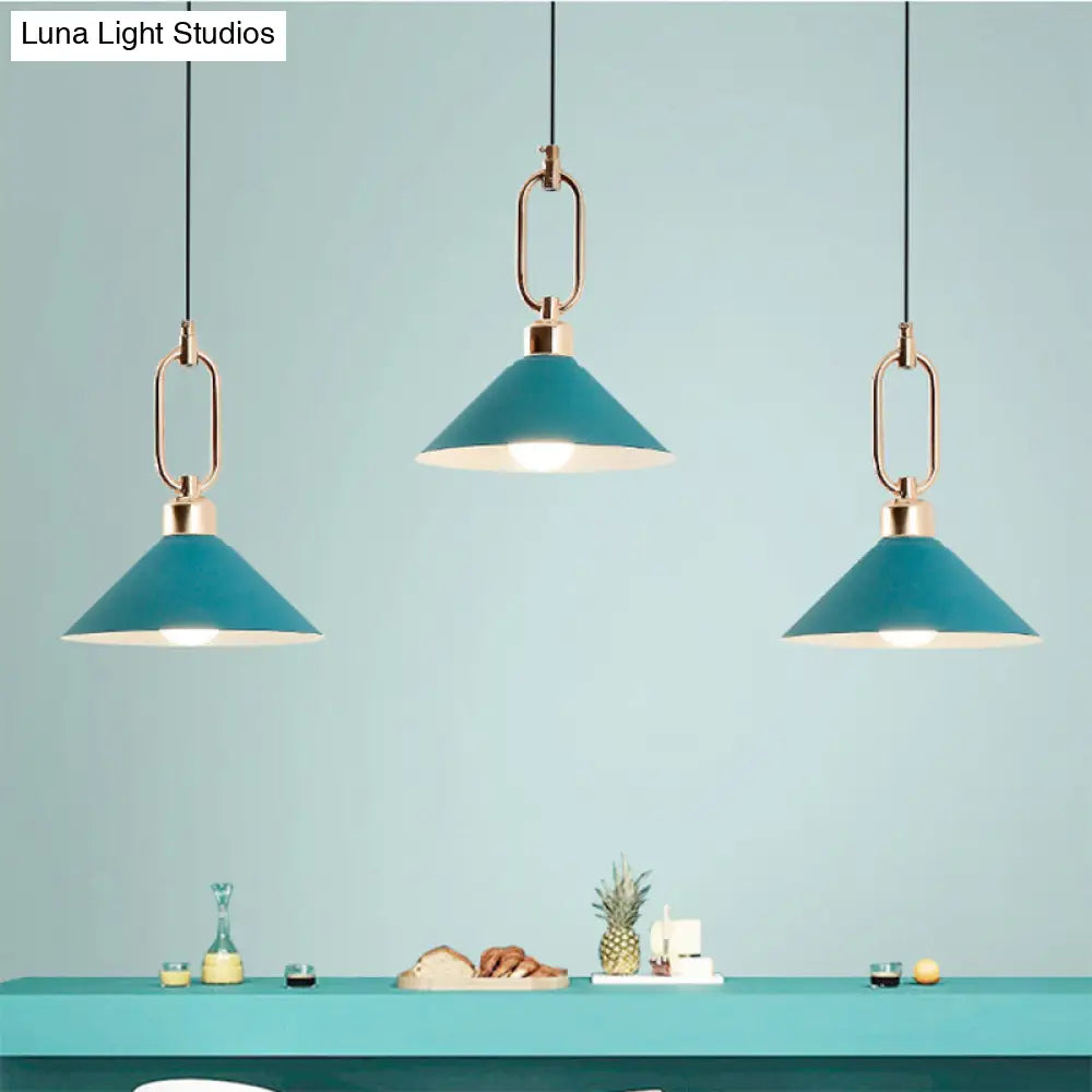 Macaron Single-Bulb Pendant Light With Conical Metal Shade And Oval Ring For Ceiling