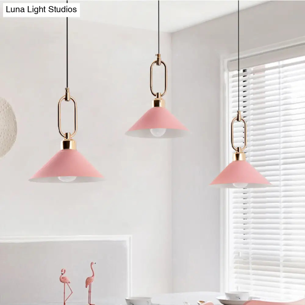 Macaron Single-Bulb Pendant Light With Conical Metal Shade And Oval Ring For Ceiling