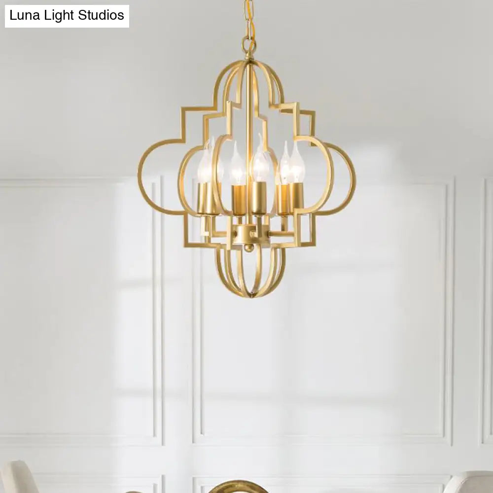 Metal Gold Pendant Chandelier With 6 Light Candle Shade - Classic Fixture For Bedroom
