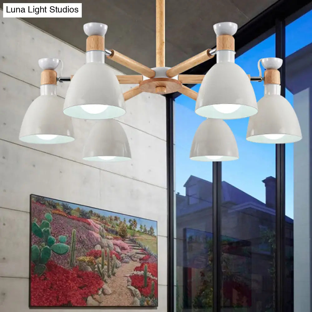Metal Macaron Chandelier For Kids Bedroom - 6-Light Bowl Shade Ceiling Light