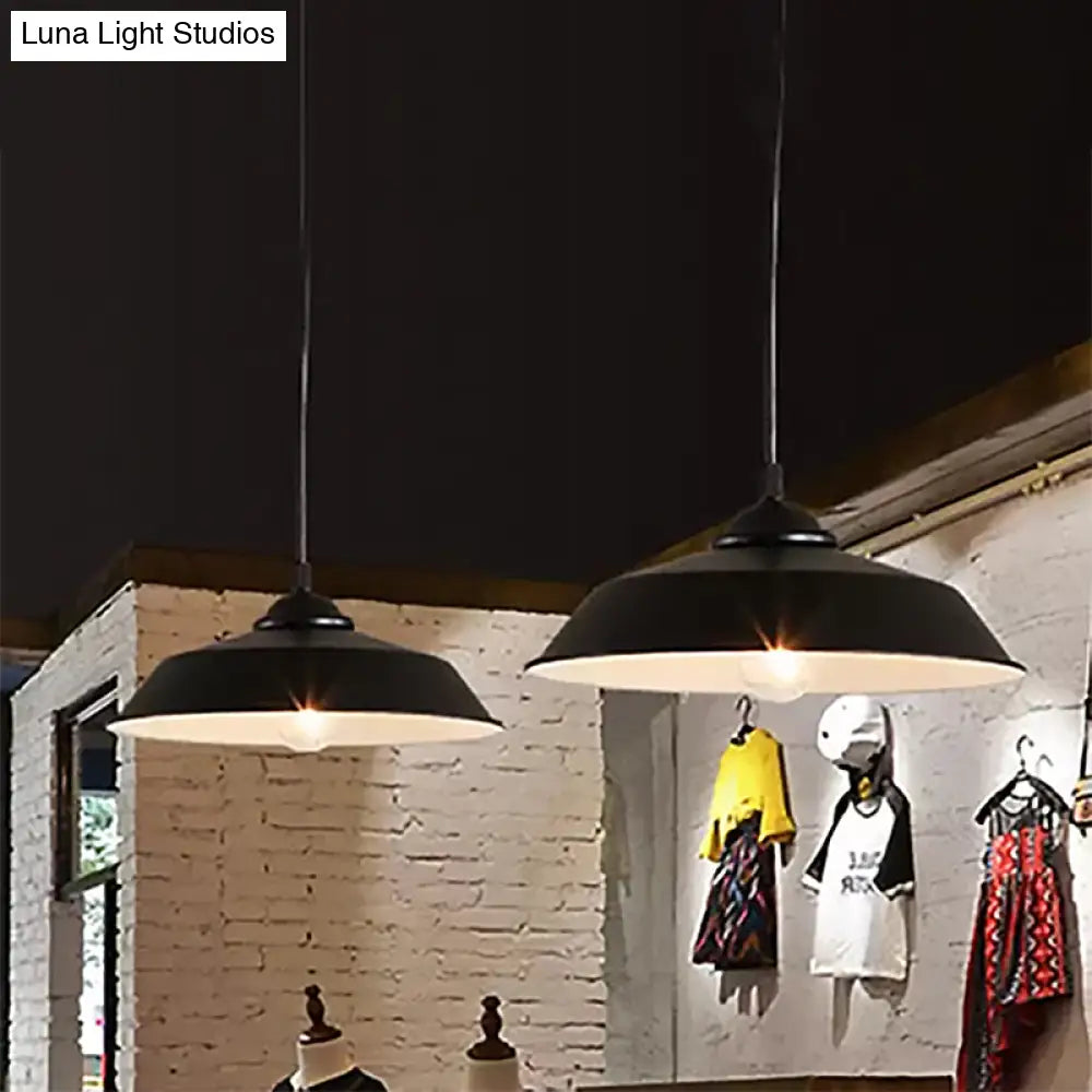 Metallic Black Ceiling Lamp Barn Shade Pendant 10’/14’ Wide – Retro Industrial Hanging Light