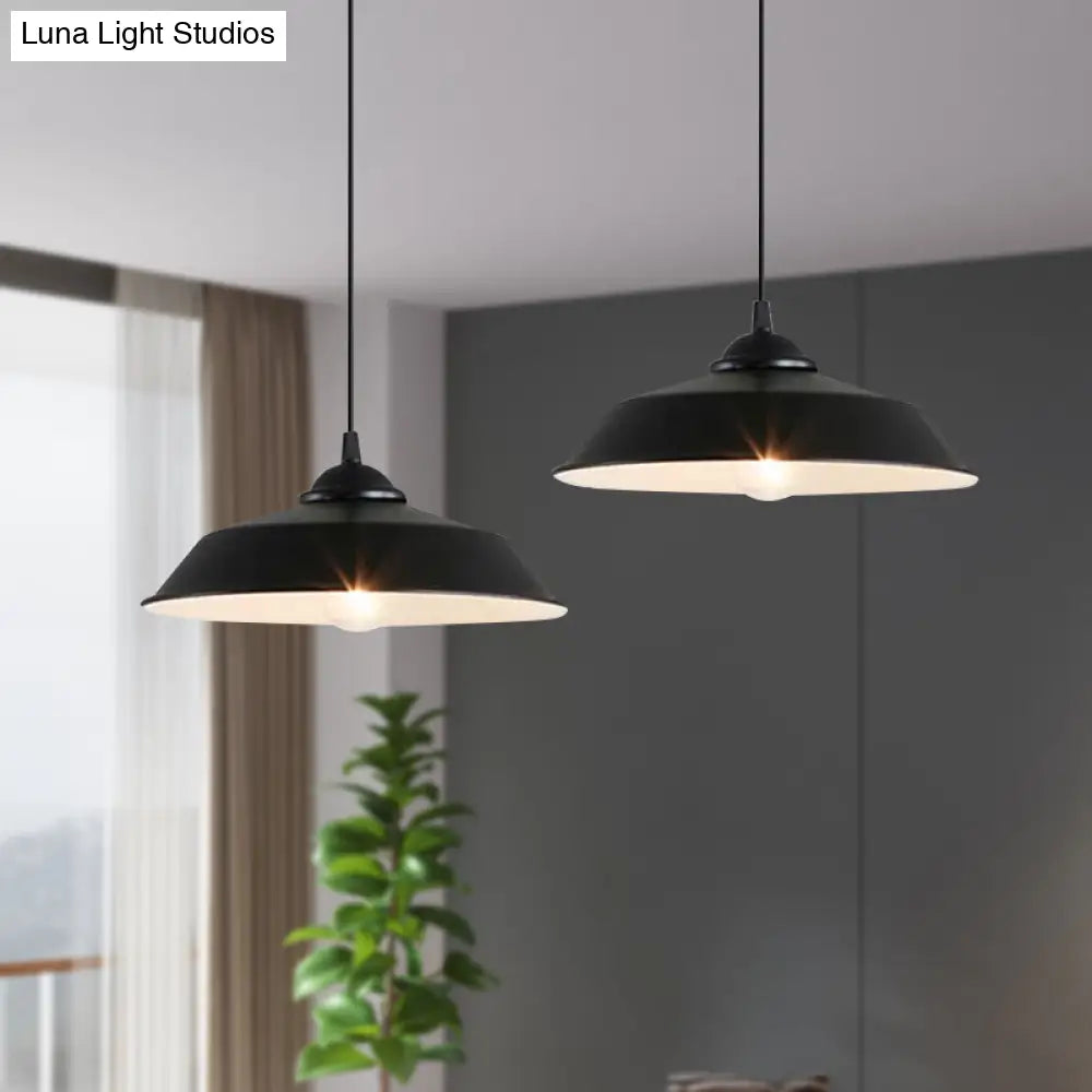 Metallic Black Ceiling Lamp Barn Shade Pendant 10’/14’ Wide – Retro Industrial Hanging Light