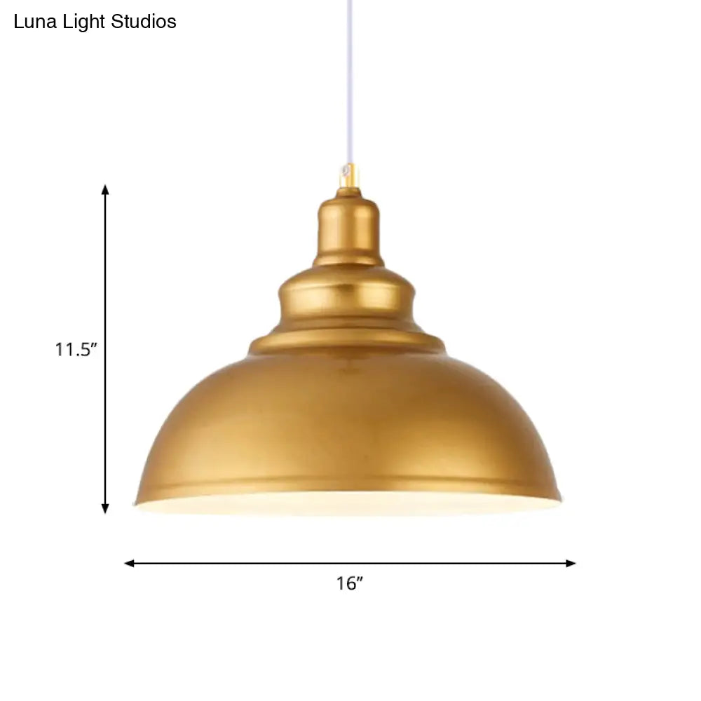 Mid-Century Gold Finish Metal Ceiling Pendant Light - 1 Head With Adjustable Cord 3 Sizes