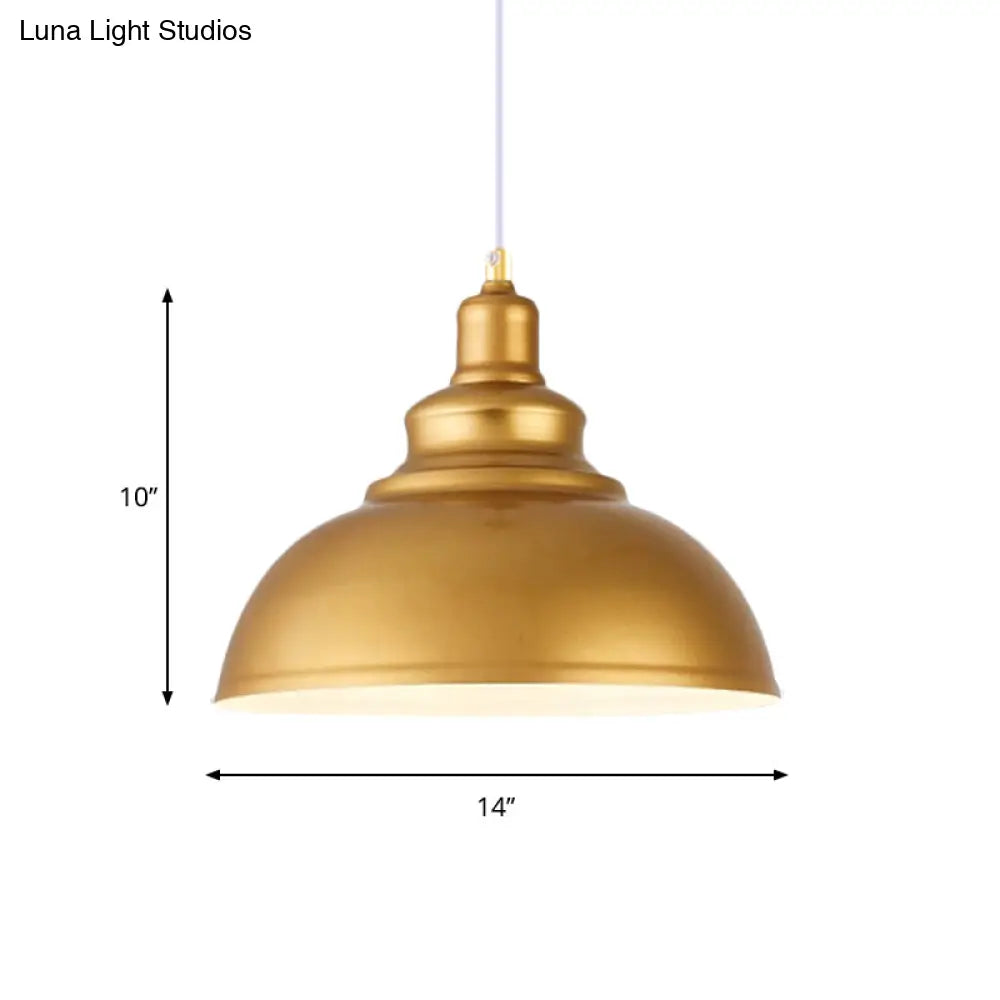 Mid-Century Gold Finish Metal Ceiling Pendant Light - 1 Head With Adjustable Cord 3 Sizes