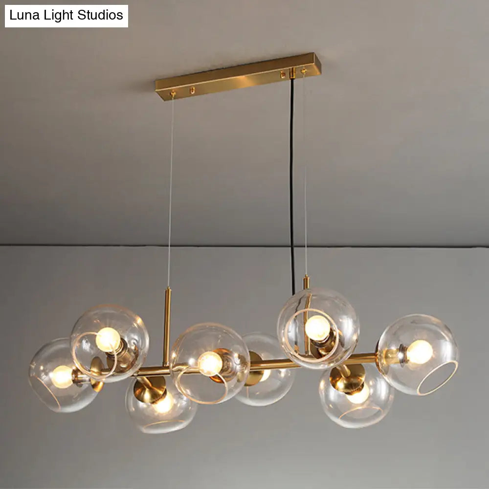 Mid-Century Gold Island Pendant Light - 8 Lights Spherical Glass Perfect For Dining Table