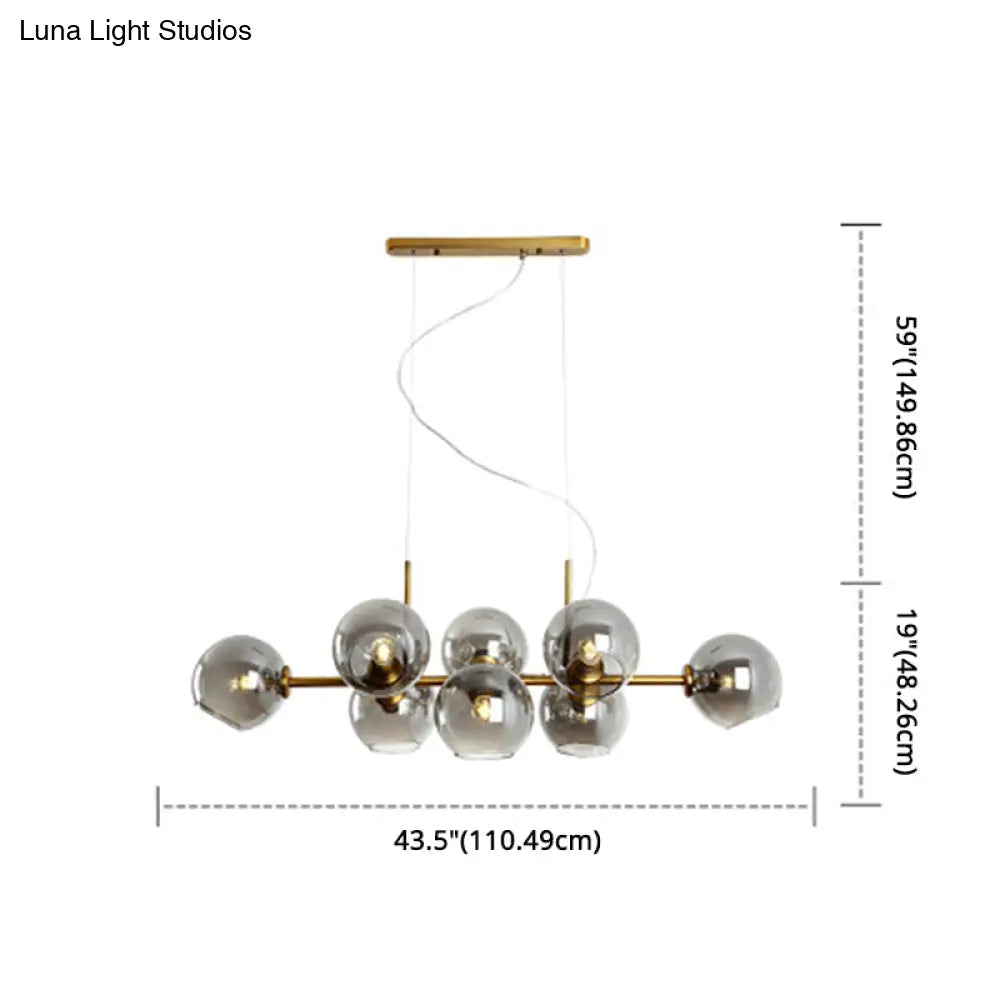 Mid-Century Gold Island Pendant Light - 8 Lights Spherical Glass Perfect For Dining Table