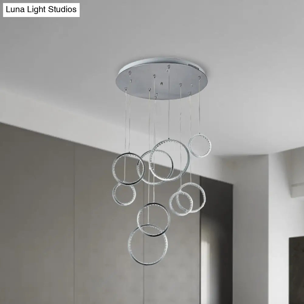 Minimalist 9-Light Circle Crystal Cluster Pendant Light In Warm Nickel Finish