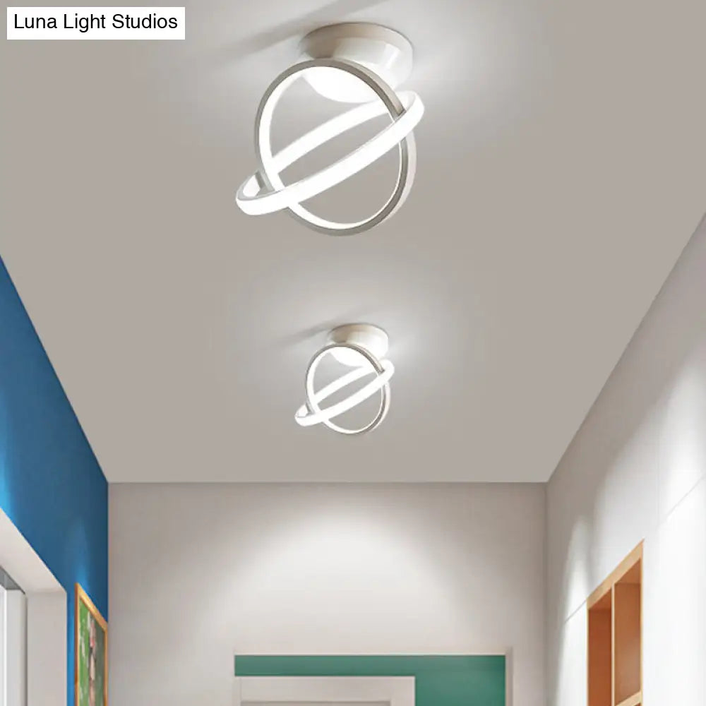 Minimalist Black/White Led Ceiling Flush Mount Lamp - Crossed Circle Metallic Design In Warm/White